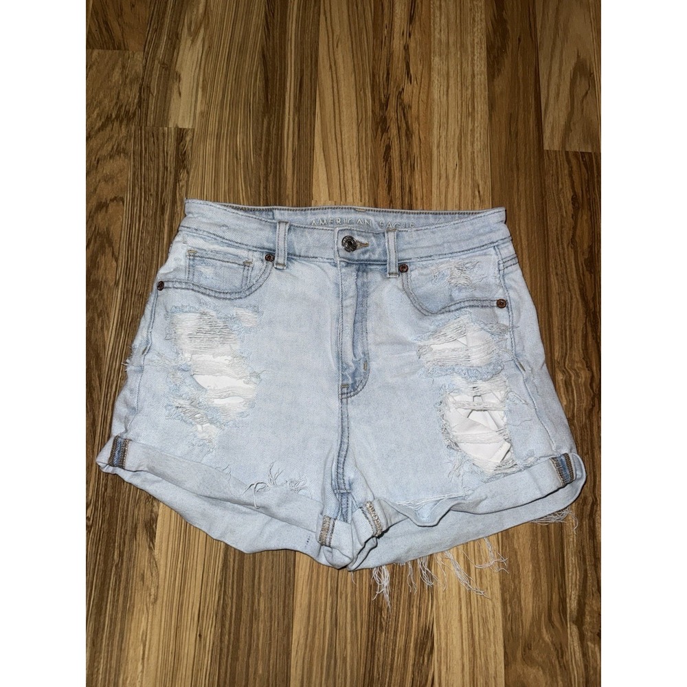 American Eagle Mom Shorts Women's Sz 4‎ Distressed Stretch Light Wash 2020